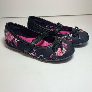 Andrea Girl Toddler Black Pink Purple Flower‎ Ballet Flat Dress Shoe Size 8 NEW